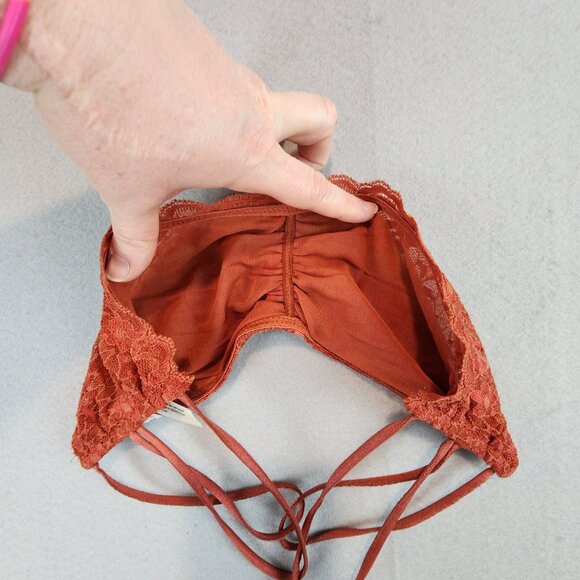 Free People Intimately FP Copper Lace Criss Cross Strappy Bra Bandeau UNpadded M - Picture 2 of 10